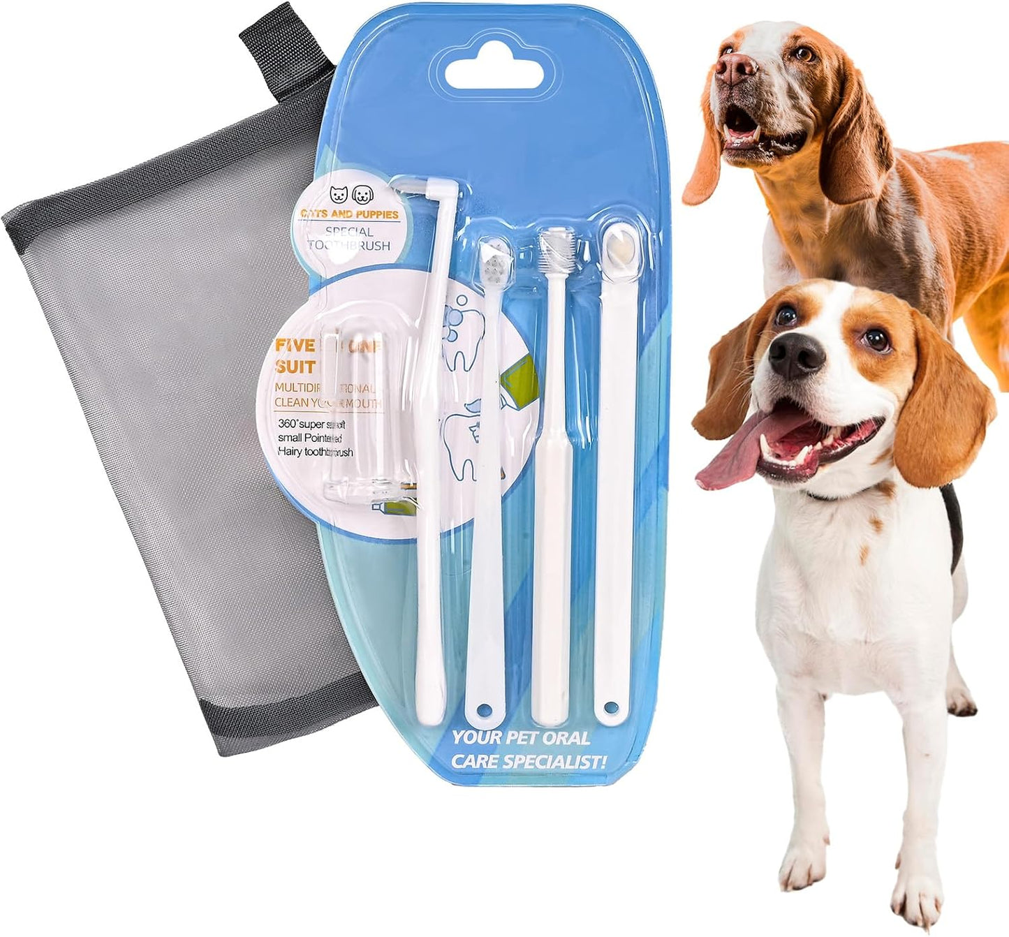 Dog Toothbrush Kit for Small Dogs - Puppy Tooth Brushing Kit with Finger Toothbrush & Soft Bristles, Dental Care Teeth Cleaning Set for Dogs and Cats - Pet Explorer