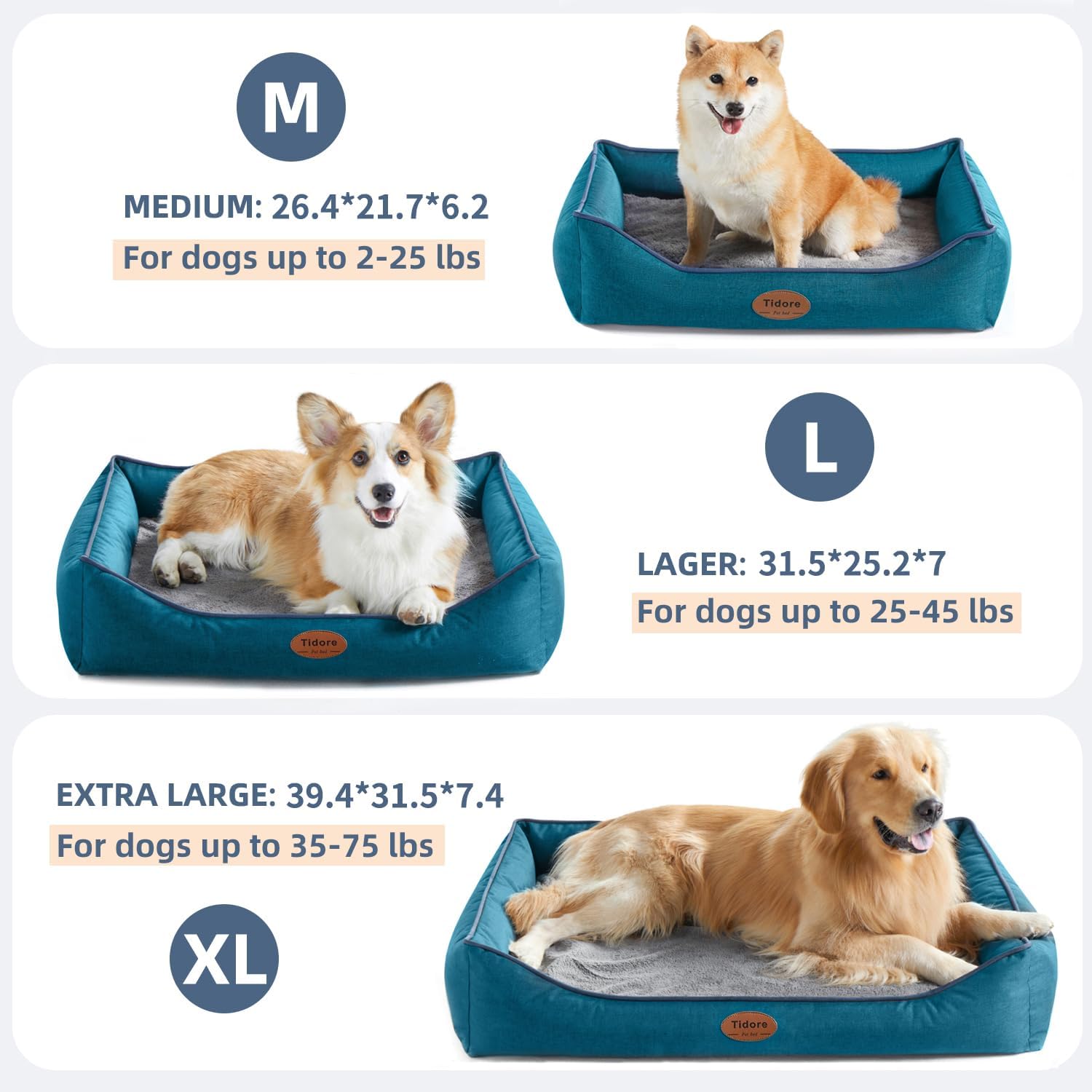 Orthopedic Dog Beds for Medium Dogs, Durable Egg Crate Foam Sofa Dog Bed wit Washable Removable Cover,Waterproof Lining,Pet Bed for Large Dogs (Peacock Blue, 31.5" L x 25.2" W x 7" Th) - Pet Explorer