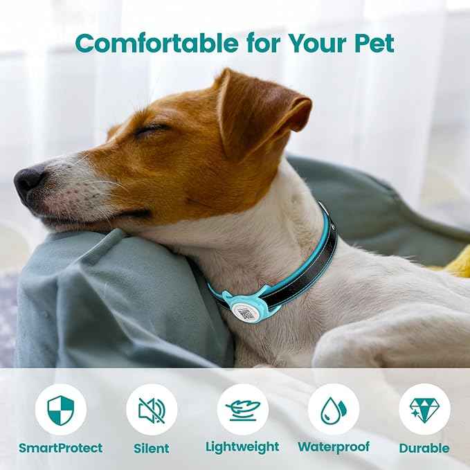 Smart Pet Tracker for Collar - Dog Trackers Location for Pet with Holder, No Monthly Fee, Real-Time Tracking, iOS Only, Emergency Contact, Long-Lasting, Anti-Lost Tracker for Cats, Bag Straps