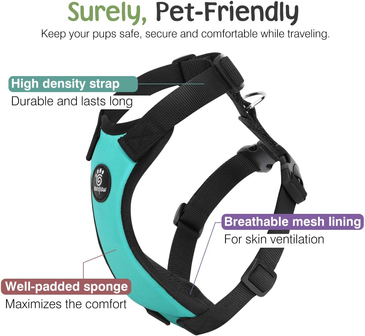 Dog Seat Belt, Safety Vest Dog Car Harness with Adjustable Buckle Dog Seat Belt for Vehicle Nylon Pet Safety Seat Belts Heavy Duty(M, Blue) - Pet Explorer