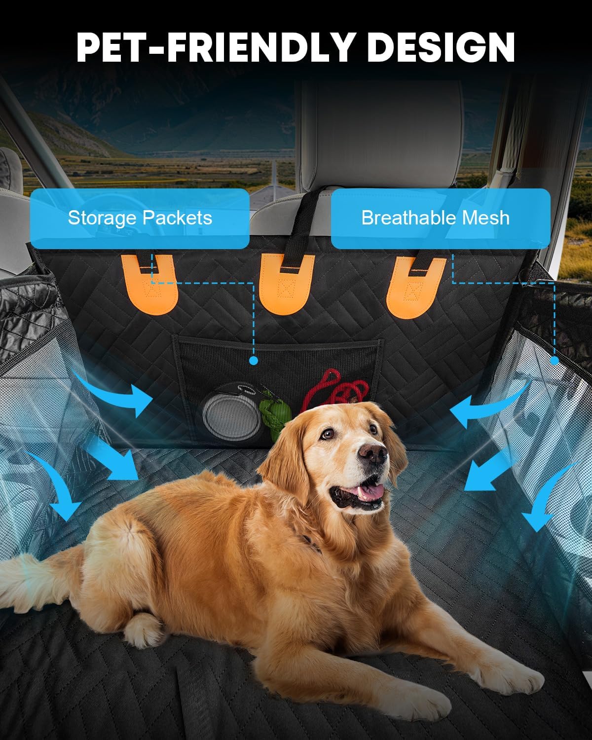 Kohree Dog Car Seat Cover for Medium Large Dogs, Hard Bottom Dog Car Seat Cover for Back Seat Waterproof 600D Car Hammock for Dogs Pet Back Seat Extender for Cars SUV Truck-Upgraded Version - Pet Explorer
