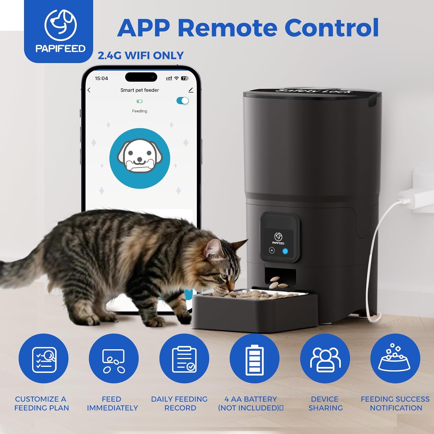 PAPIFEED 2.4G WiFi Automatic Cat Feeder, 6L/25Cup Automatic Pet Feeder with APP Control for Remote Feeding, Detachable for Easy Clean, Cat Food Dispenser with Alexa,1-10 Meals Per Day for Dog, Black - Pet Explorer