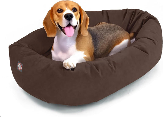 Majestic Pet 32 Inch Suede Calming Dog Bed Washable 32x23x7 (Inch) – Cozy Soft Round Donut Dog Bed with Spine Support for Dogs to Rest Their Head - Pet Bed Medium – Chocolate (2025) - Pet Explorer
