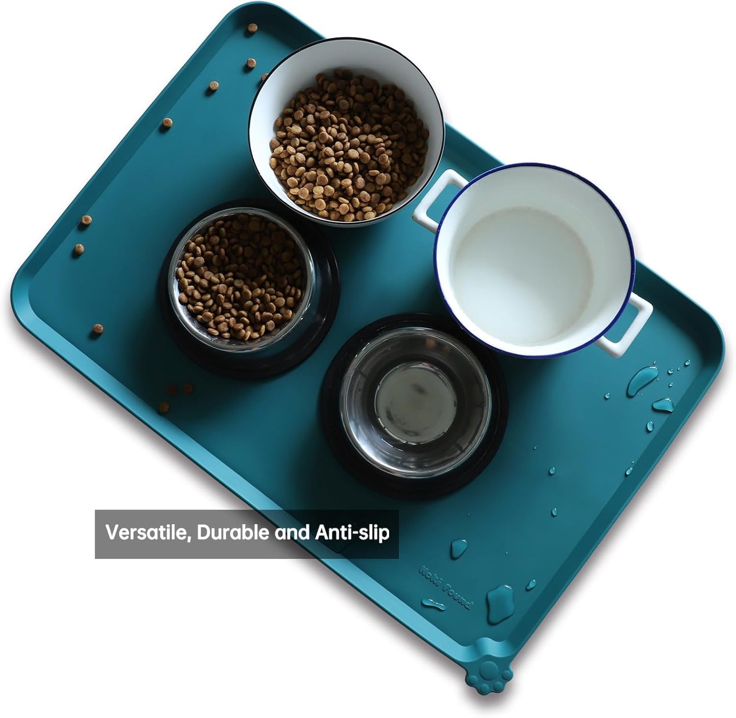 Hoki Found Large Silicone Pet Food Mats Tray - Non Slip Pet Dog Cat Bowl Mats Placemat - Dog Pet Cat Feeding Mat - Waterproof Dog Cat Food Mats -Pet Water Mats for Carpet - Sicilian Ocean - Pet Explorer