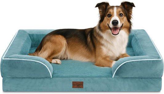Comfort Expression Large Dog Beds Waterproof Orthopedic Foam Dog Sofa Beds Comfy Pet Bed with Washable Removable Cover & Non-Slip Bottom(Large,Washed Blue) - Pet Explorer