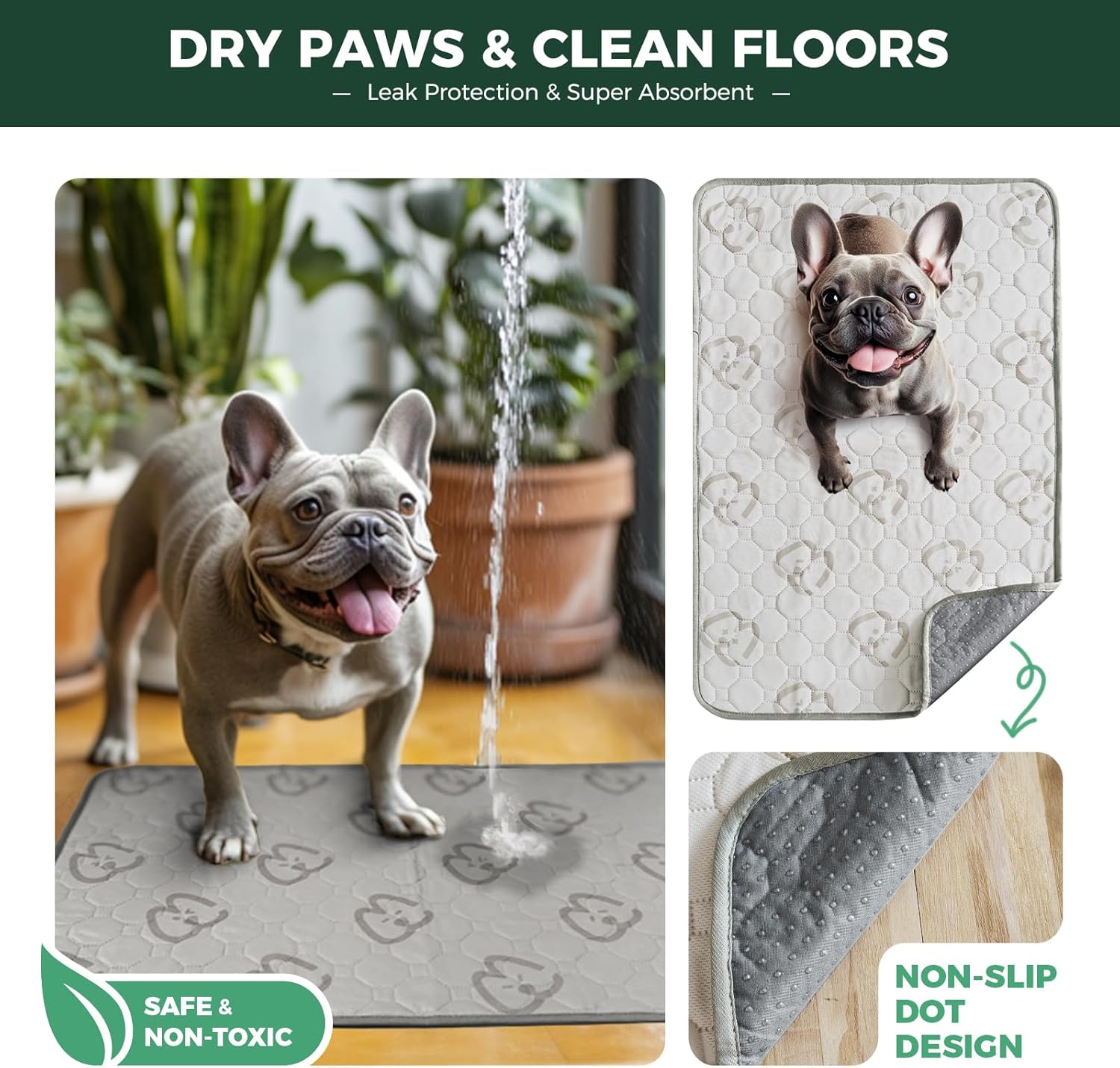 FXW Washable Pee Pads for Dogs, Puppy Pads with Super Absorbent, Specifically Designed for 30inch Cages, 29" × 18" Rectangle, Khaki, 2 Packs - Pet Explorer