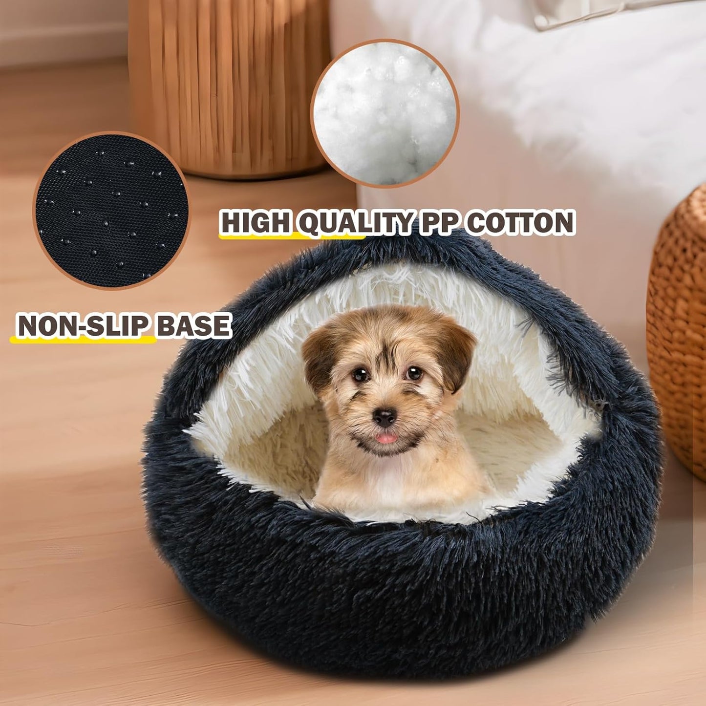Cat Bed for Indoor Cats, Calming Cozy Cave with Self-Warming Plush, Entire Bed Machine Washable & Anti-Slip Base, Breathable Pet Bed for Small Cats&Dogs All Seasons (Dark Gray, 20 * 20inch) - Pet Explorer