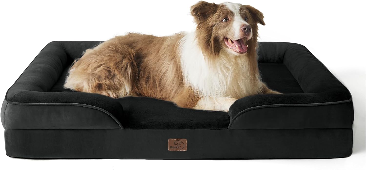 Bedsure L Plus Orthopedic Dog Bed for Large Dogs - Washable Dog Cat Bed Waterproof, L Plus Big Comfort Dogs Couch Sofa with Washable Removable Cover, Pet Bed with Nonskid Bottom, Black, 38" - Pet Explorer