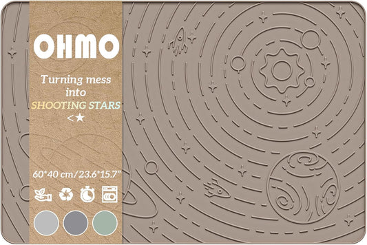 OHMO Dog Food Mat, Silicone Waterproof Cat Food Mat, Non-Skid Spill Proof Pet Feeding Mat for Food and Water, Easy to Clean Dog Placemat(Beige, 23.6" x 15.8")