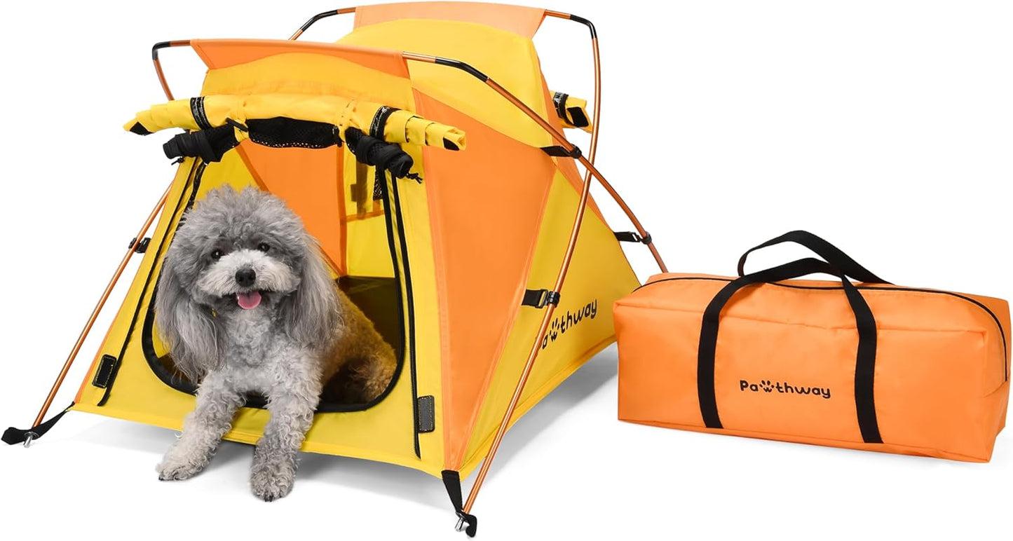Dog Tent and Portable Playpen Outdoor Waterproof, with Aluminum Poles and Camping Mat, Pet Tent with Zippered Mesh Door, Dog House Outdoor, for Camping, Travel, Backyard, Patio (Yellow, Small) - Pet Explorer