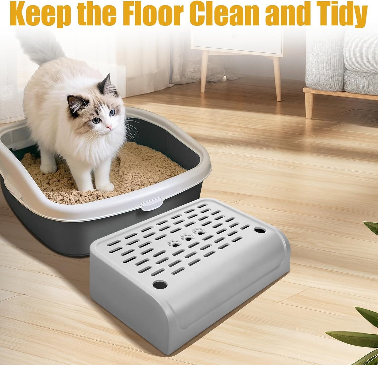 Cat Ramp for Litter Box Step, Stainless Steel Automatic Litter Box Ramp Cat Steps Mat with Filter Function, Double Layered Self Cleaning Cat Stairs with Storage Space for Litter Catcher (Grey) - Pet Explorer