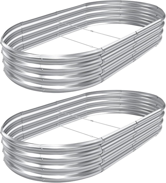 2pack 8×4×1ft Raised Garden Bed，Outdoor Galvanized Planter Boxes, Oval Large Metal Raised Garden Beds for Vegetables