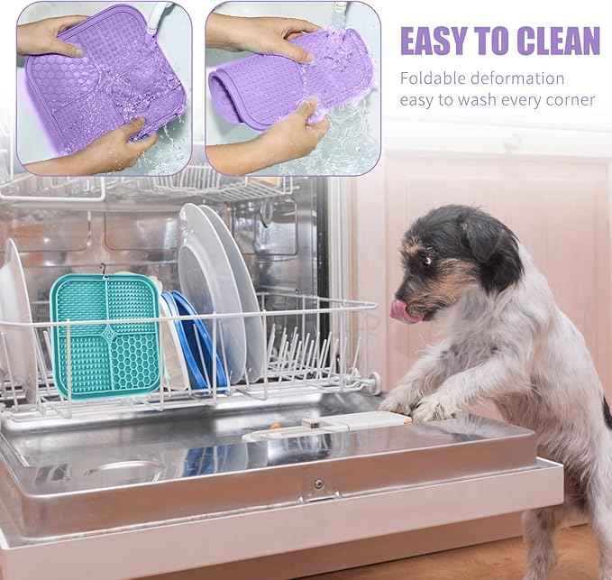Lick Mat for Dogs, Premium Lick Pad with Suction Cups for Dog Anxiety Relief, Slow Feeder Dog Bowls, Bathing, Grooming and Training (Cyan, Purple, 2pack)