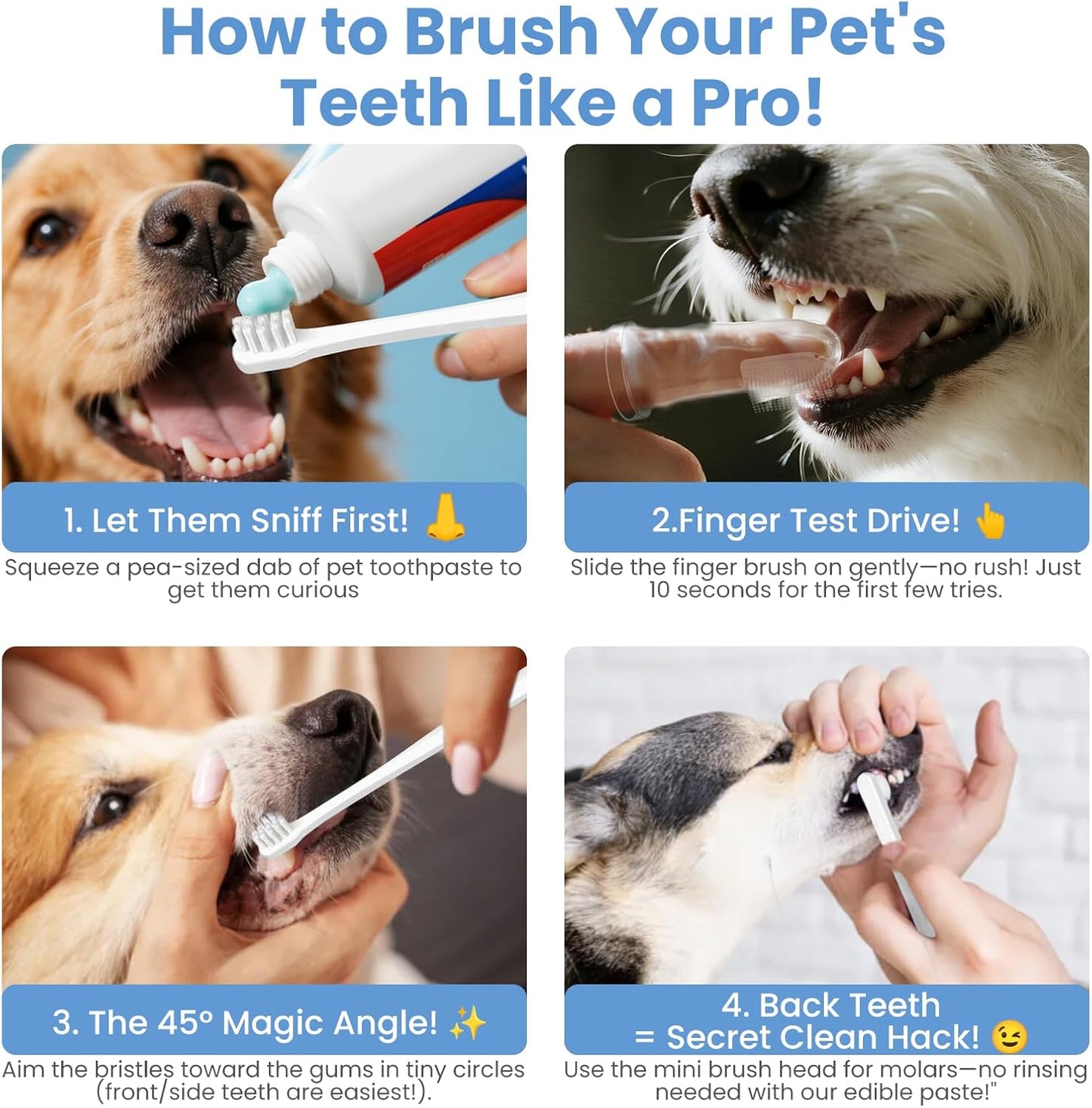 Dog Toothbrush Kit for Small Dogs - Puppy Tooth Brushing Kit with Finger Toothbrush & Soft Bristles, Dental Care Teeth Cleaning Set for Dogs and Cats - Pet Explorer