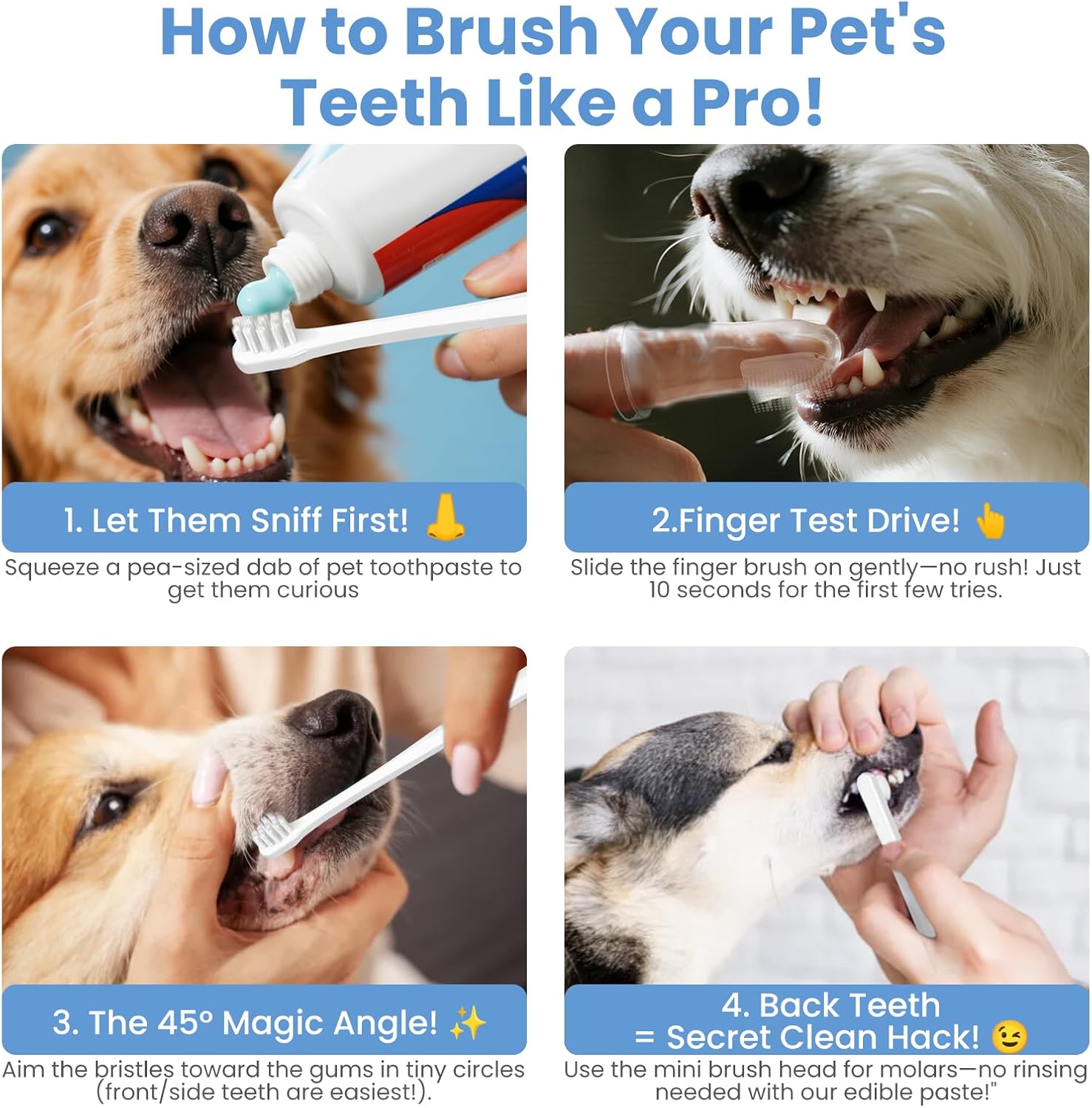 Dog Toothbrush Kit for Small Dogs - Puppy Tooth Brushing Kit with Finger Toothbrush & Soft Bristles, Dental Care Teeth Cleaning Set for Dogs and Cats - Pet Explorer