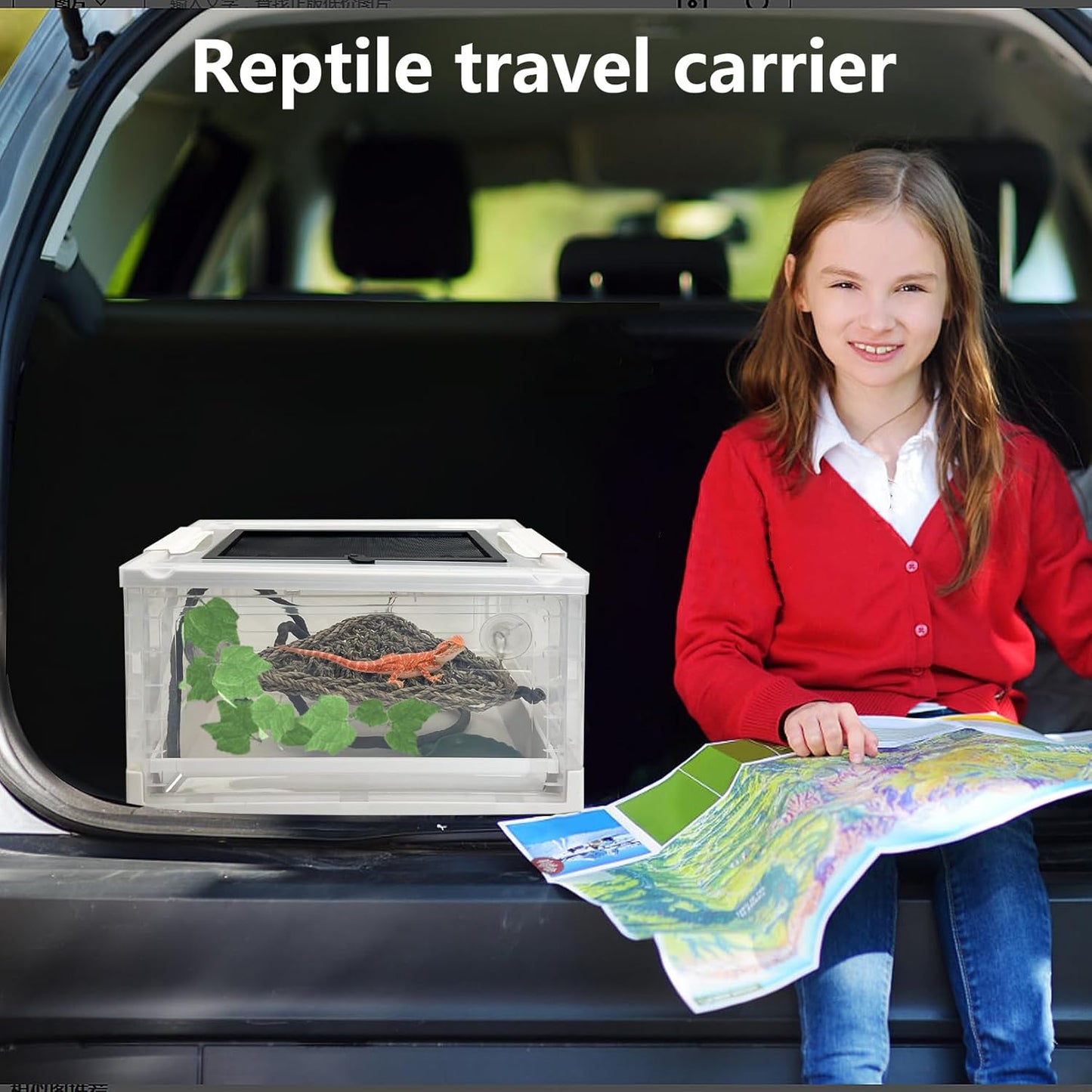 Hamiledyi Collapsible Gecko Tank Starter Kits, Reptile Travel Carrier 15.6" x 11.6" x 9.4" Small Portable Habitat Cages for Leopard Gecko, Bearded Dragon, Snake, Tortoise（White） - Pet Explorer