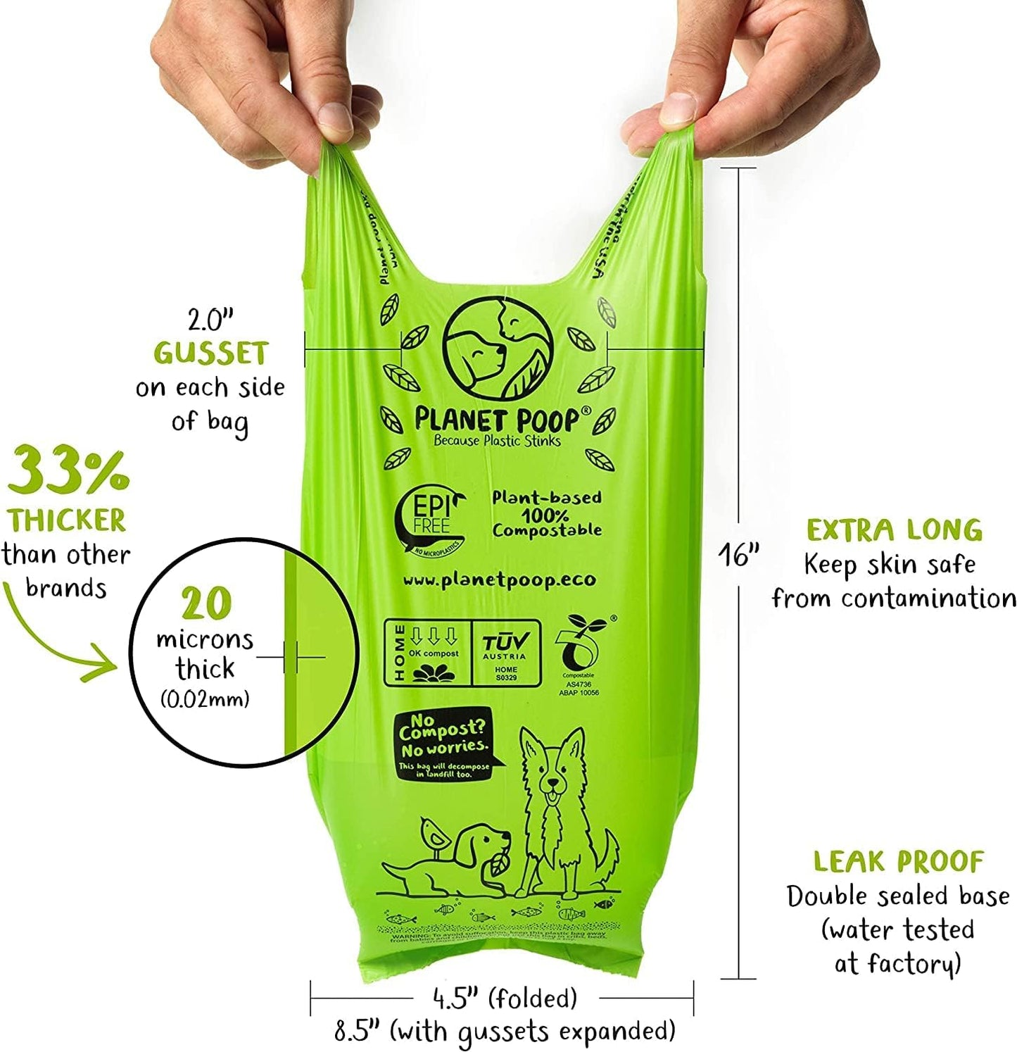 PLANET POOP Home Compostable Dog Poop Bags Extra-long with Handles 240 Un-Scented Pet Waste Bags Plastic Free, Thick Leakproof Plant-Based Doggy Bag, Cats & Dogs Pet Supplies - Pet Explorer