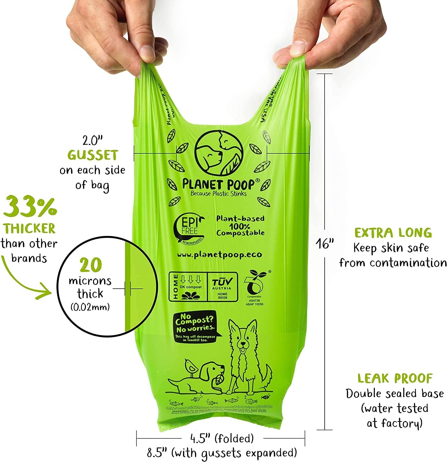 PLANET POOP Home Compostable Dog Poop Bags Extra-long with Handles 240 Un-Scented Pet Waste Bags Plastic Free, Thick Leakproof Plant-Based Doggy Bag, Cats & Dogs Pet Supplies - Pet Explorer