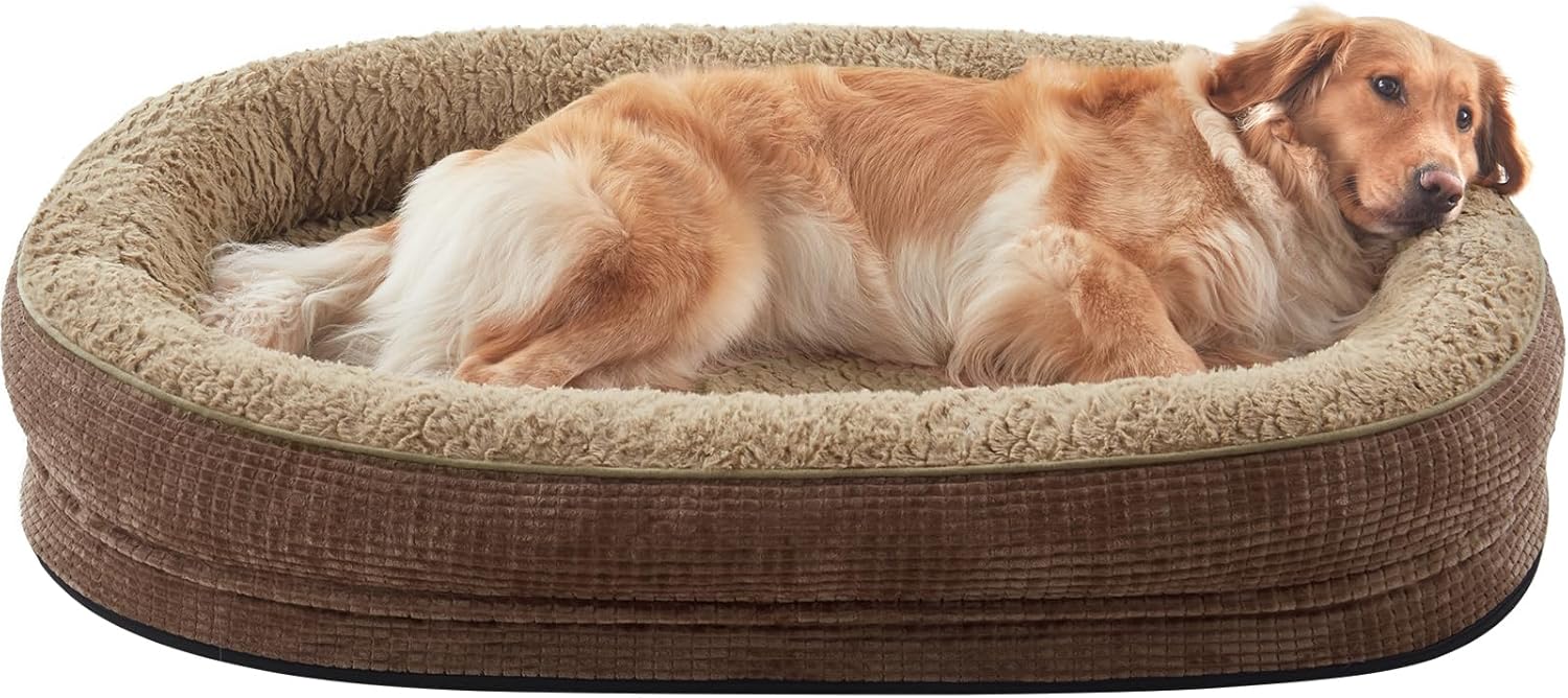 JOEJOY Orthopedic Dog Beds Large Sized Dog, XL Egg-Crate Memory Foam Pet Couch Bed with Bolster Sides, Waterproof Lining, Removable Washable Cover & Non-Slip Bottom, Brown - Pet Explorer