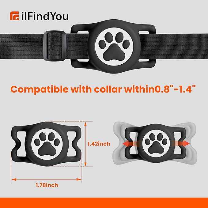 Waterproof Airtag Dog Collar Holder for Apple Air Tag, Silicone Dog Airtag Holder for Dogs & Cat Collars(Black)