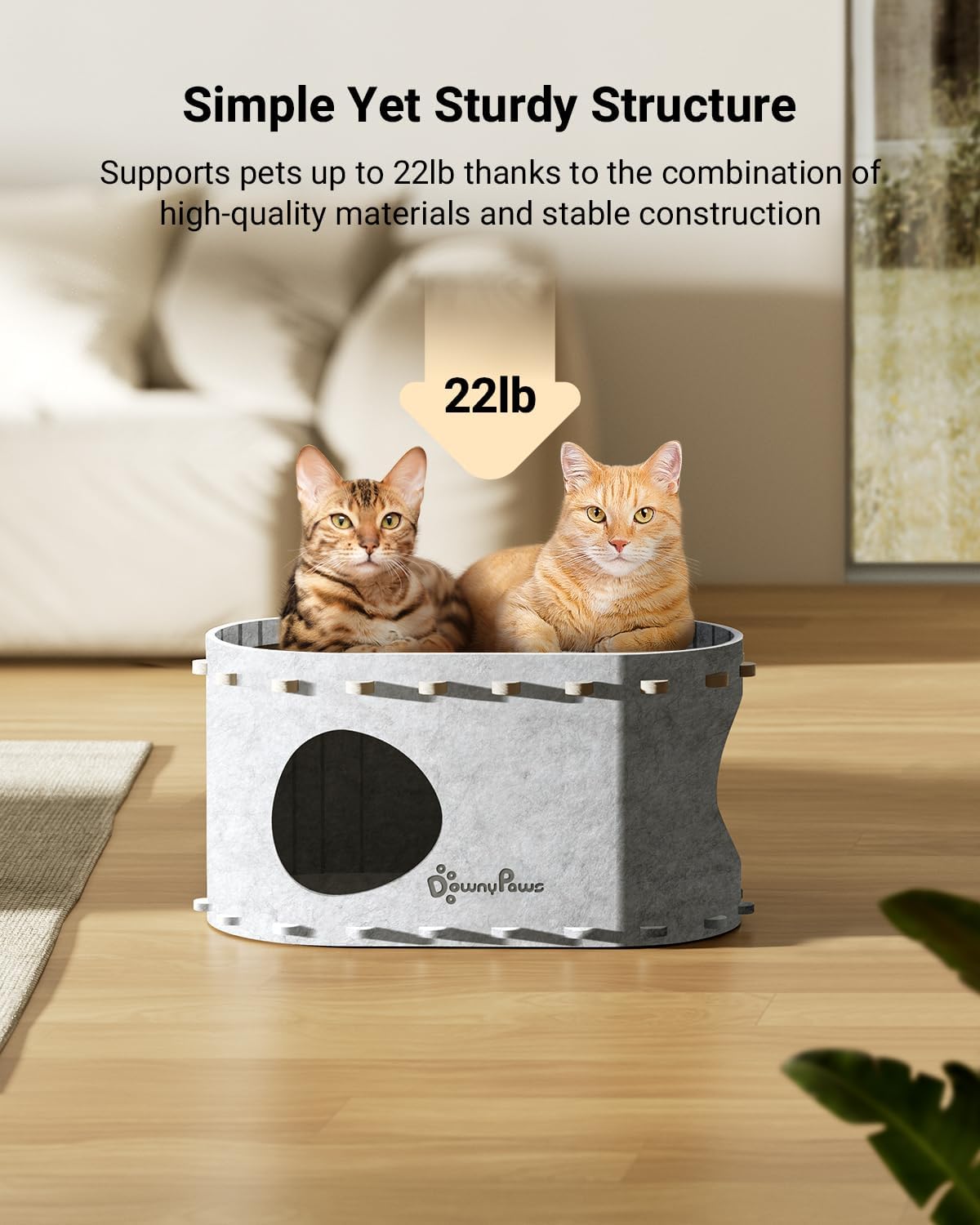 DownyPaws Cat House for Indoor Cats, Cat Bed Cave for Multiple & Large Cats Up to 22 Lbs, Scratch Resistant Peekaboo Cat Caves, Foldable Tunnel Enclosed Bed, PeekaPurr, Marble - Pet Explorer