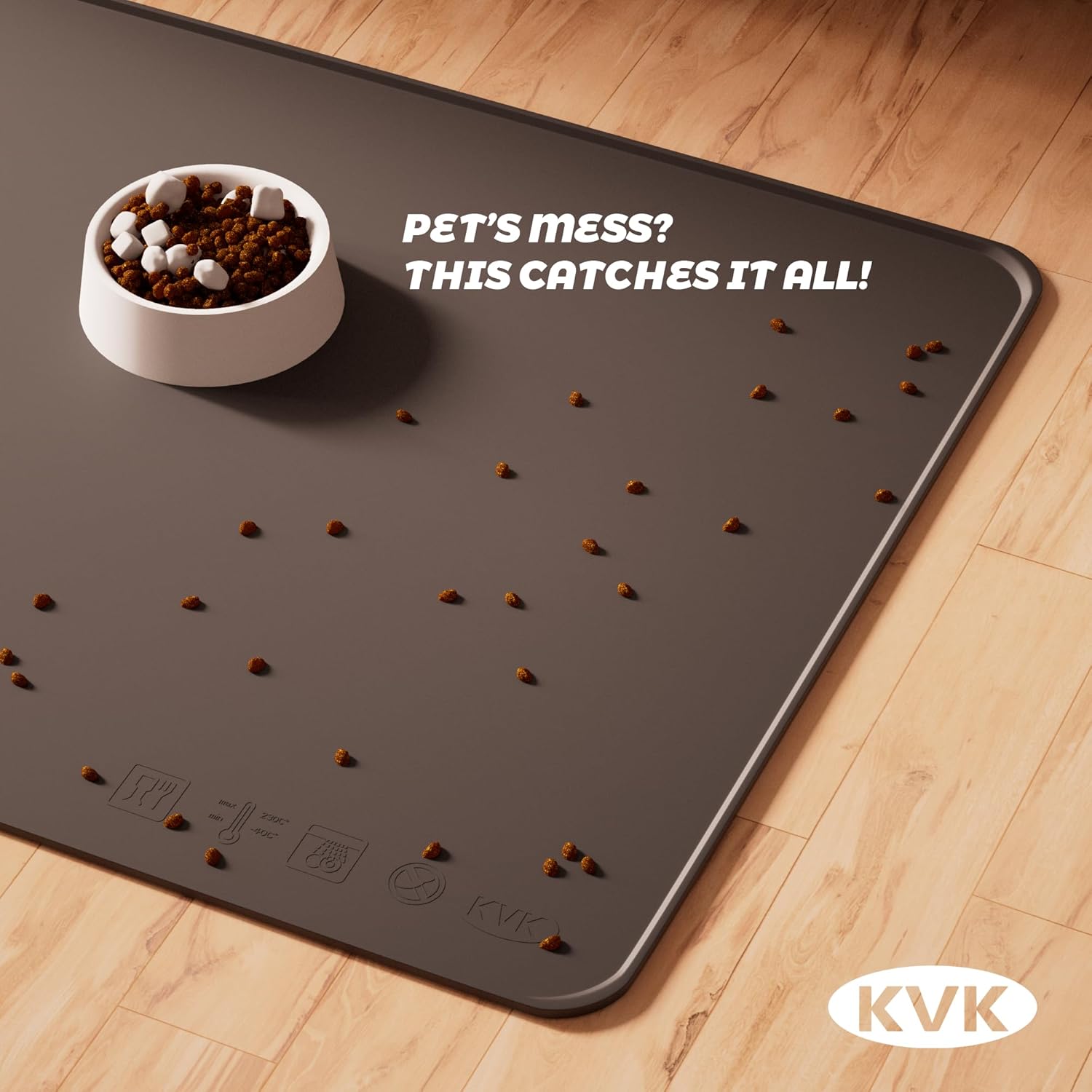 KVK Dog Food Mat, 39.4×29.5in Extra Large Silicone Pet Feeding Mat - Waterproof, Non - Slip, Chew - Resistant for Food & Water, Protect Floors (Charcoal) - Pet Explorer