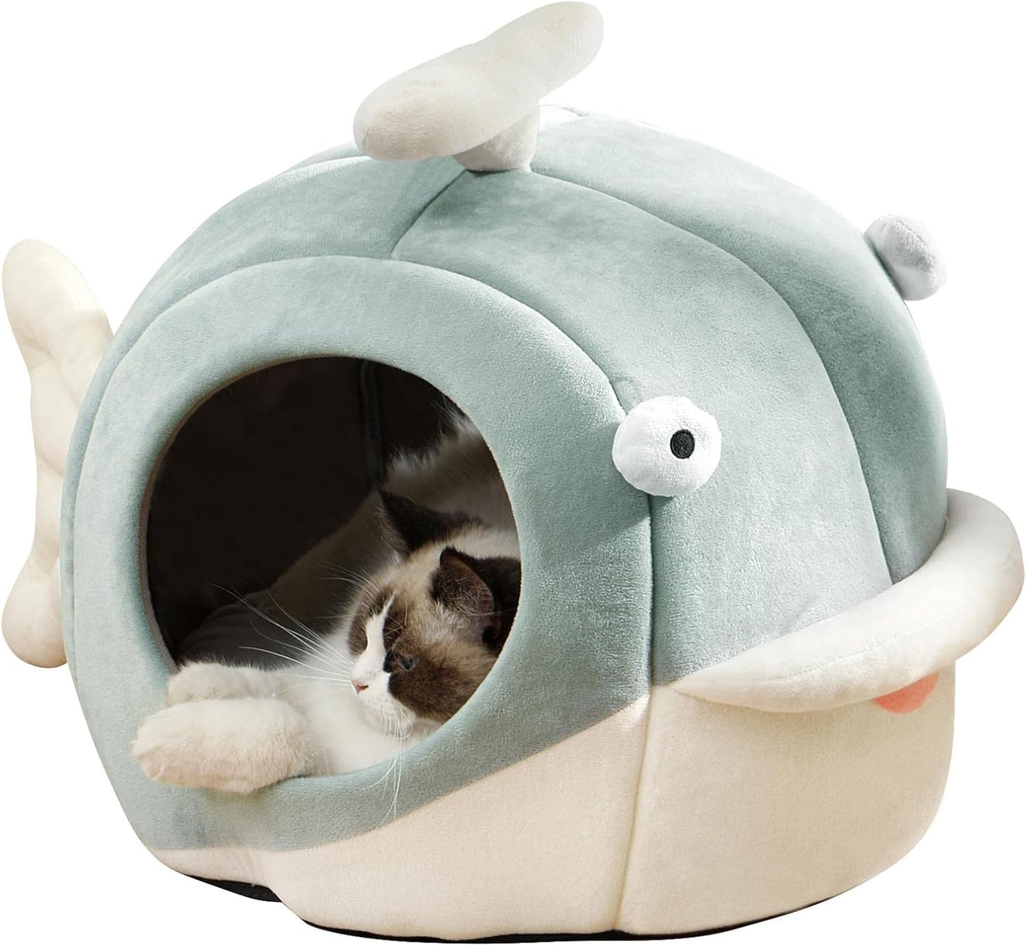 Lcybem Cat Beds for Indoor Cats - Cat Bed Cave with Removable Washable Cushioned Pillow, Calming Cozy Soft Cat Cave, Cute Friendly Dolphin Cat Houses for Indoor Cats No Deformation Pet Bed, L - Pet Explorer