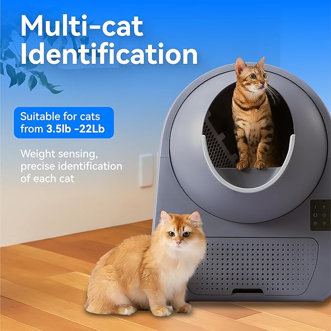 CATLINK Self-Cleaning Automatic Cat Litter Box, Gray - Robot Litter Box with Health Monitoring, Multi-Cat Households, Safe Anti-Pinch, Odor-Free/APP Control/Large Capacity/60 Liners, 1-Year Warranty