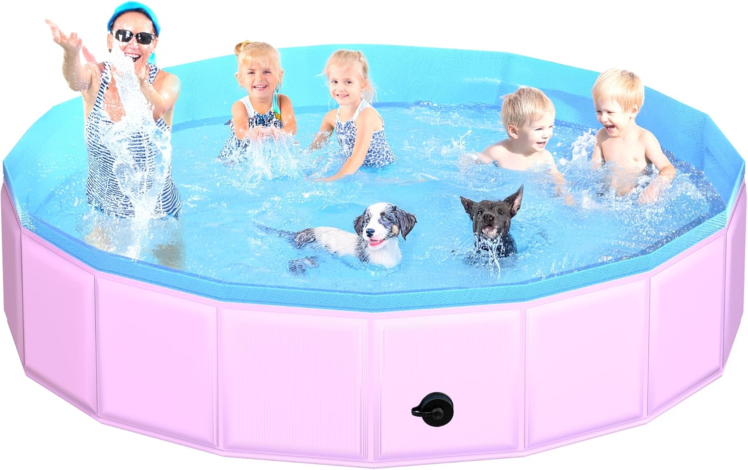 2025 Updated Foldable Dog Pool, 97" x 12" Kiddie Pool with Hard Plastic, Non-Slip Dog Bath Tub for Outdoor Backyard, Collapsible Dog Swimming Pool for Kids Dogs Pets (Pink) - Pet Explorer
