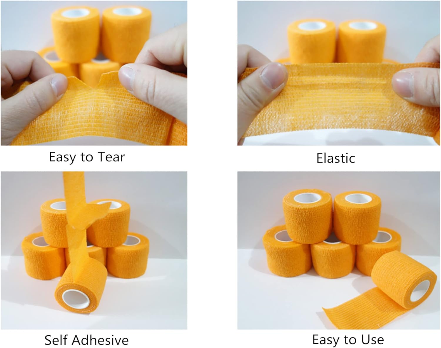 6 Pack 2" x 5 Yards Self Adhesive Bandage Wrap Breathable Cohesive Vet Wrap for Pets, Elastic Self-Adherent Tape for Sports, Wrist, Ankle (Orange) - Pet Explorer