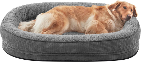 JOEJOY Orthopedic Dog Beds Large Sized Dog, XL Egg-Crate Memory Foam Pet Couch Bed with Bolster Sides, Waterproof Lining, Removable Washable Cover & Non-Slip Bottom, Grey - Pet Explorer