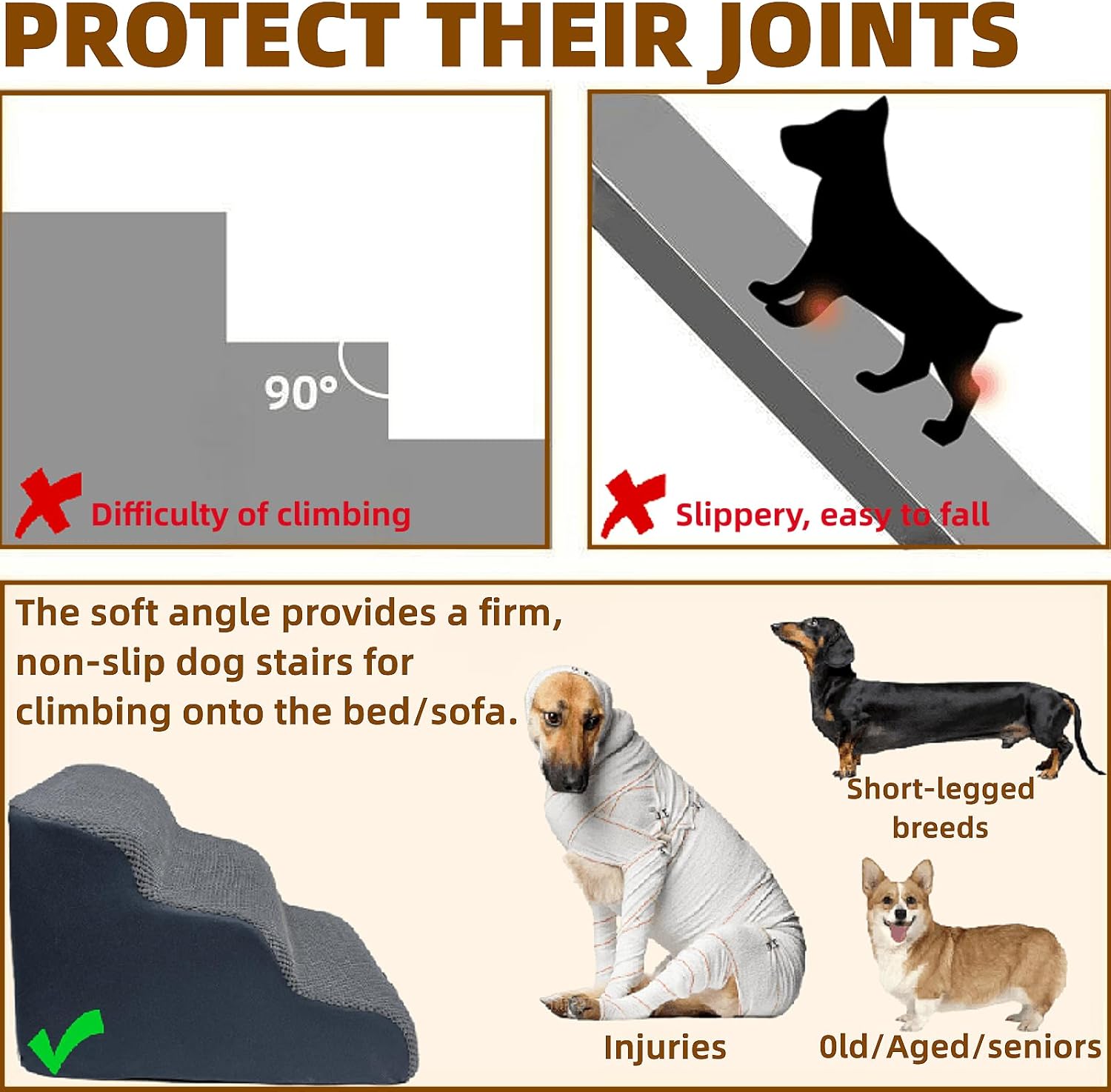 Dog Stairs for High Beds Couches 2-Step 2-5 Step Pet Stairs Steps for Small Large Dogs Cats Non-Slip Balanced Ramp Indoor Stairs with Non-Slip Sticker 30D Grey - Pet Explorer
