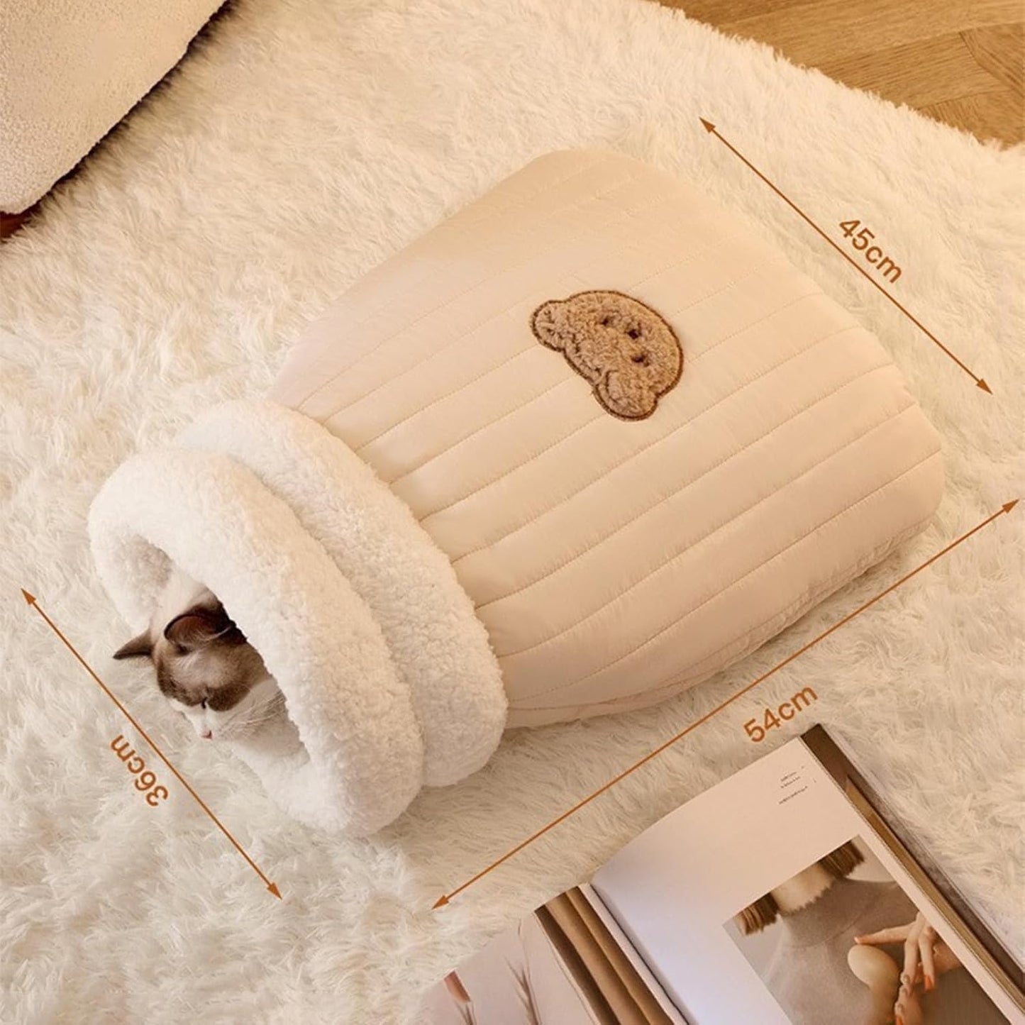 Cat Sleeping Bag for Indoor Cats - Cozy Winter Bed Cave, Warm Soft Fluffy Washable Blanket (G) - Pet Explorer
