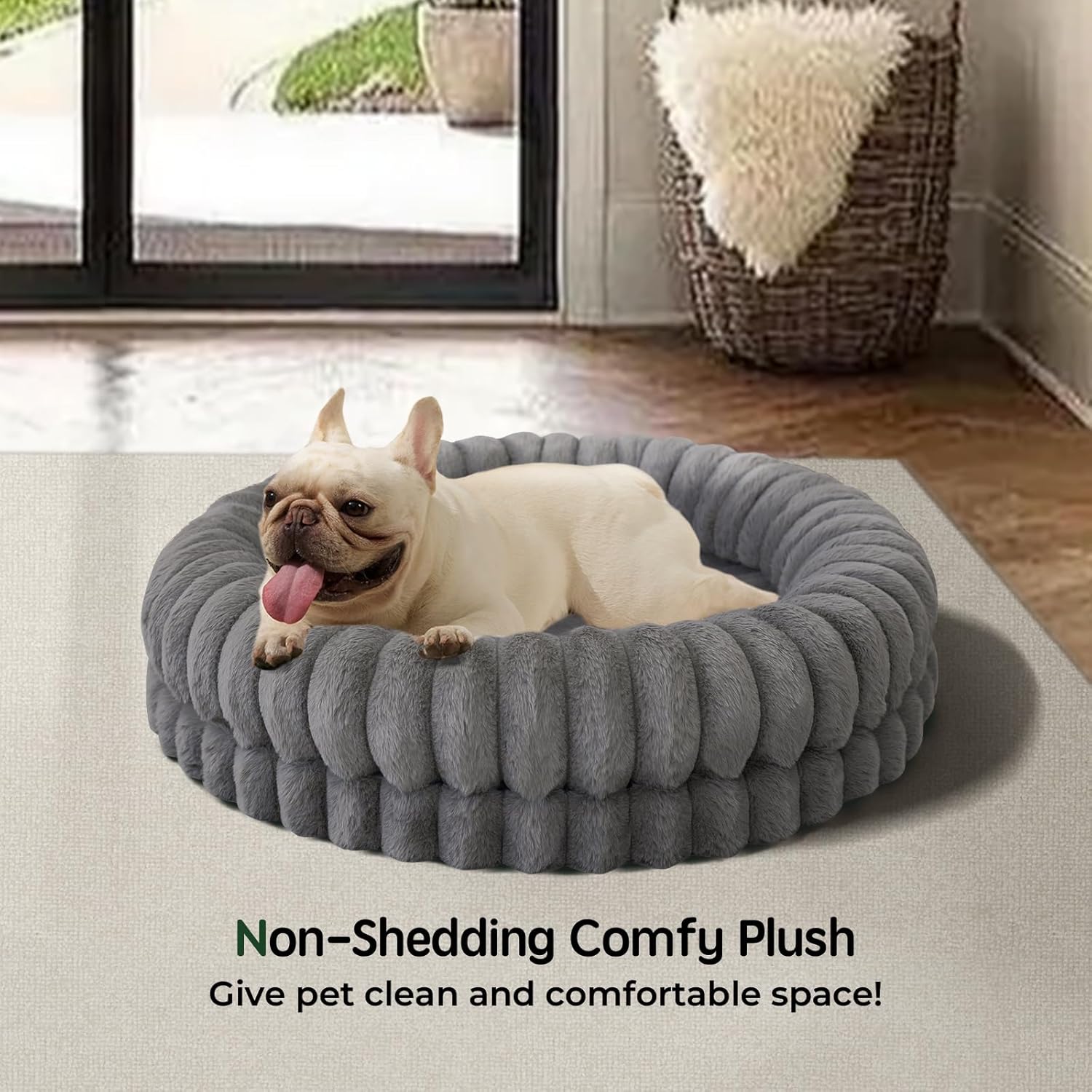 BALANCE Luxury Donut Dog Bed, 30 Inches Round Dog Bed Medium Size Dogs Washable, Orthopedic Calming Dogs Bed for Pets with Anti-Slip Bottom, Gray - Pet Explorer