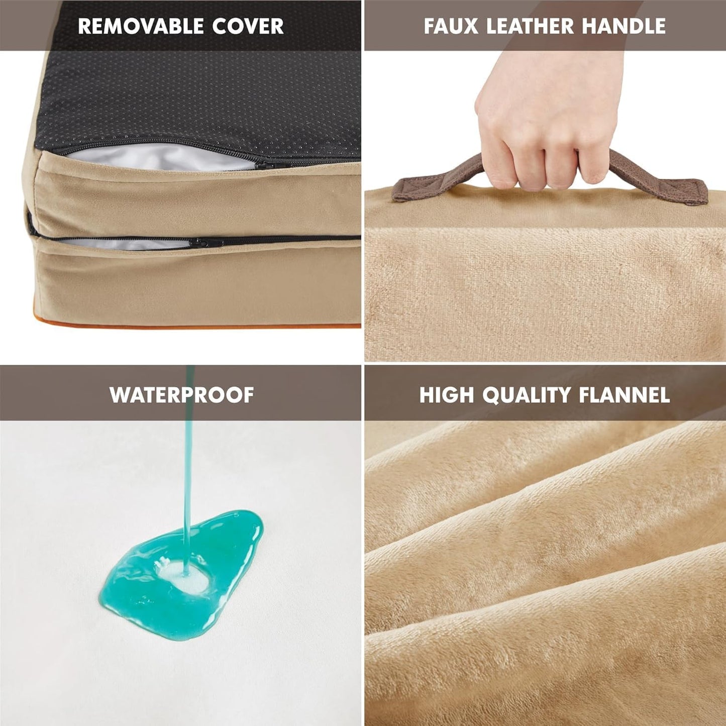 Friends Forever Orthopedic Dog Bed for Large Dogs, Waterproof Memory Foam Dog Sofa Bed L with Removable Washable Cover, Ally Khaki, 35x25x6.5 - Pet Explorer