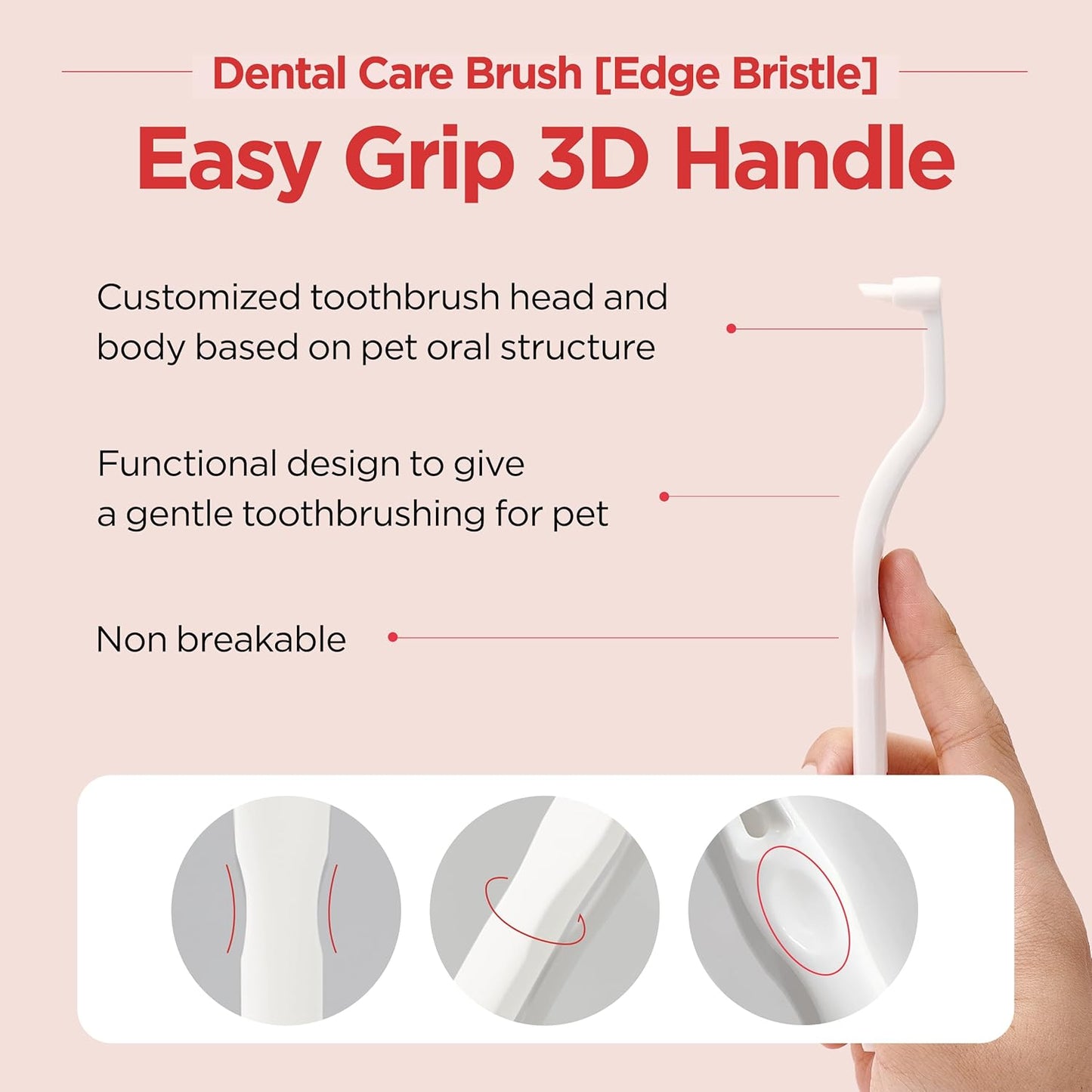 JAYU PET Dental Care Brush (Edge Bristles) 3ea - Micro Round Head Dog Toothbrush, Cat Toothbrush, Dental Care, Perfect for Kitten & Small Breed with End-tuft Diagonal-Shaped Bristle & Easy Grip Handle - Pet Explorer