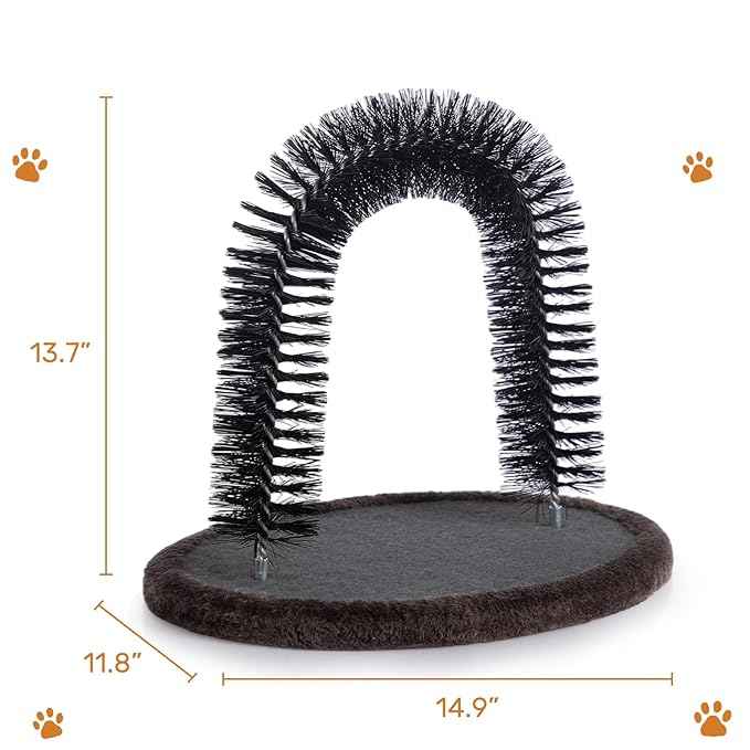 Hollypet Self Grooming Massager and Scratcher Toy - Cat Arch Brush for Back Grooming, Hair Cleaner Pads, Dark Brown