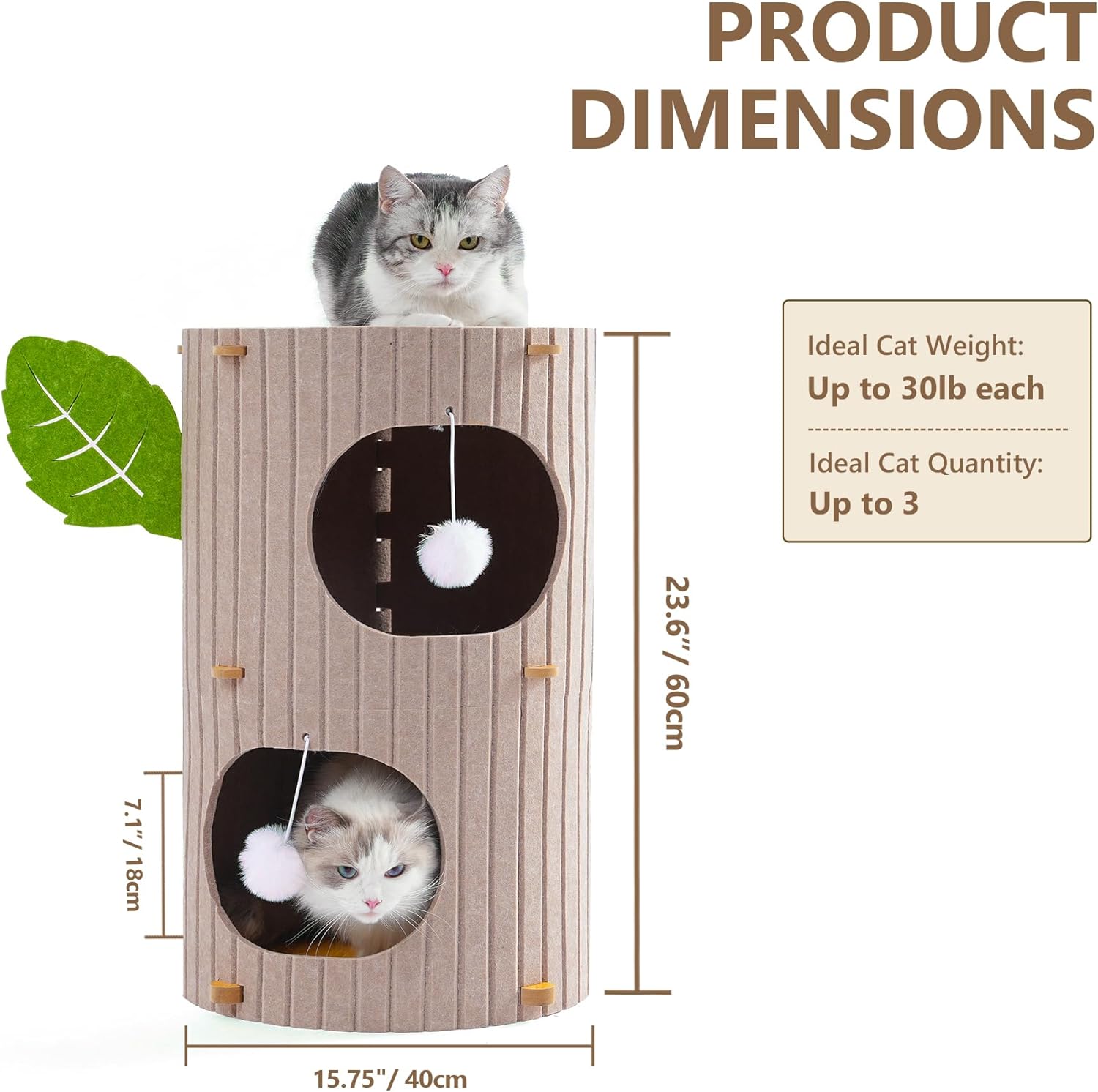 Cat House for Indoor Cats, 2-Storey Large Cat Bed Cave, Felt Covered Cats Tunnel Condo,23.6" - Pet Explorer