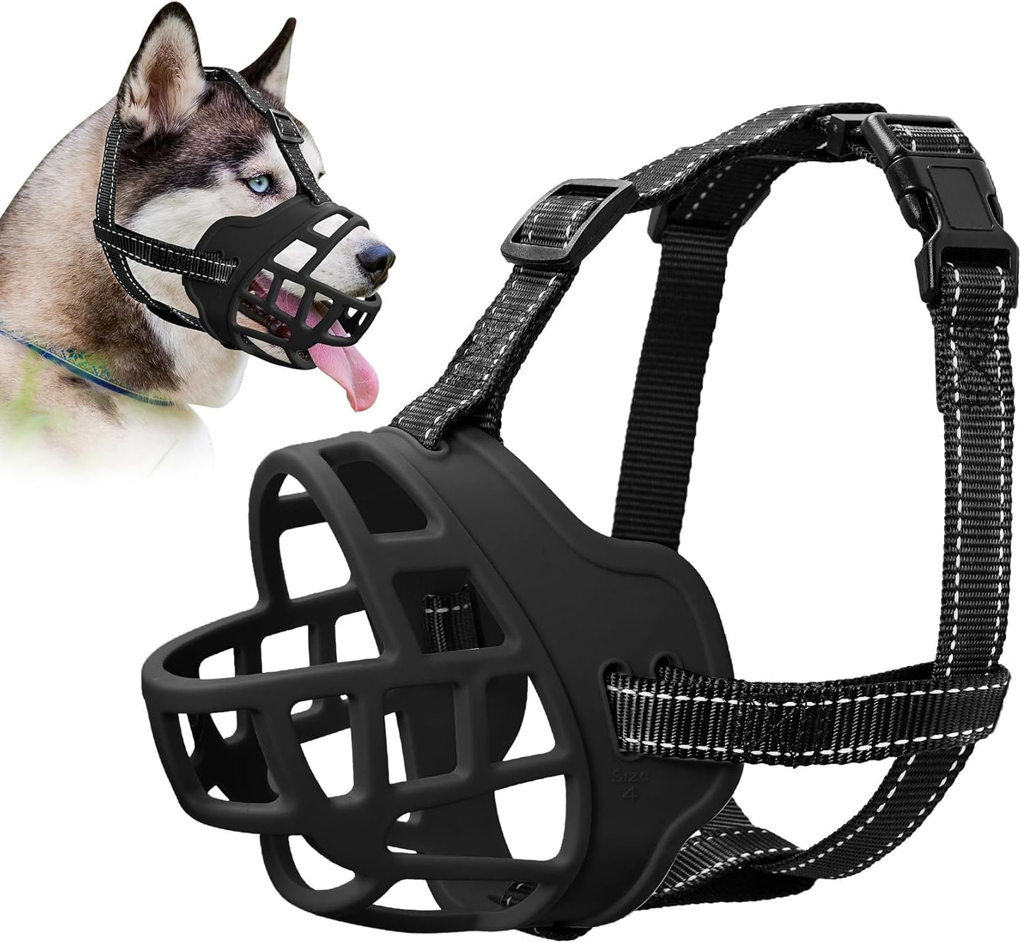 Dog Muzzle for Large Dogs, Breathable Basket Muzzles for Small, Medium and X-Large Aggressive Dog, Allows Panting Drinking, Suitable for Grooming Trimming Training (3, Black) - Pet Explorer