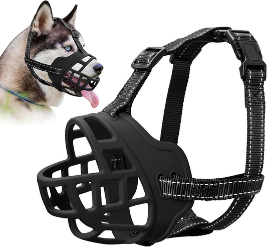 Dog Muzzle for Large Dogs, Breathable Basket Muzzles for Small, Medium and X-Large Aggressive Dog, Allows Panting Drinking, Suitable for Grooming Trimming Training (2, Black) - Pet Explorer