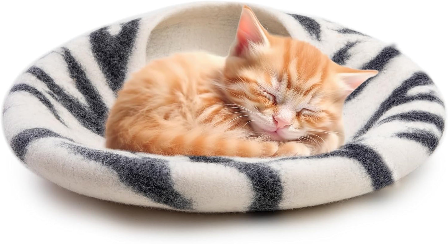 Woolygon Premium Felt Cat Cave Bed - Wool Kitty Beds Handcrafted Kitten Caves Bed for Indoor Cats - Made from 100% Eco-Friendly Merino Wool, Foldable Cat Hidewawy Covered Cat House Pod - Pet Explorer