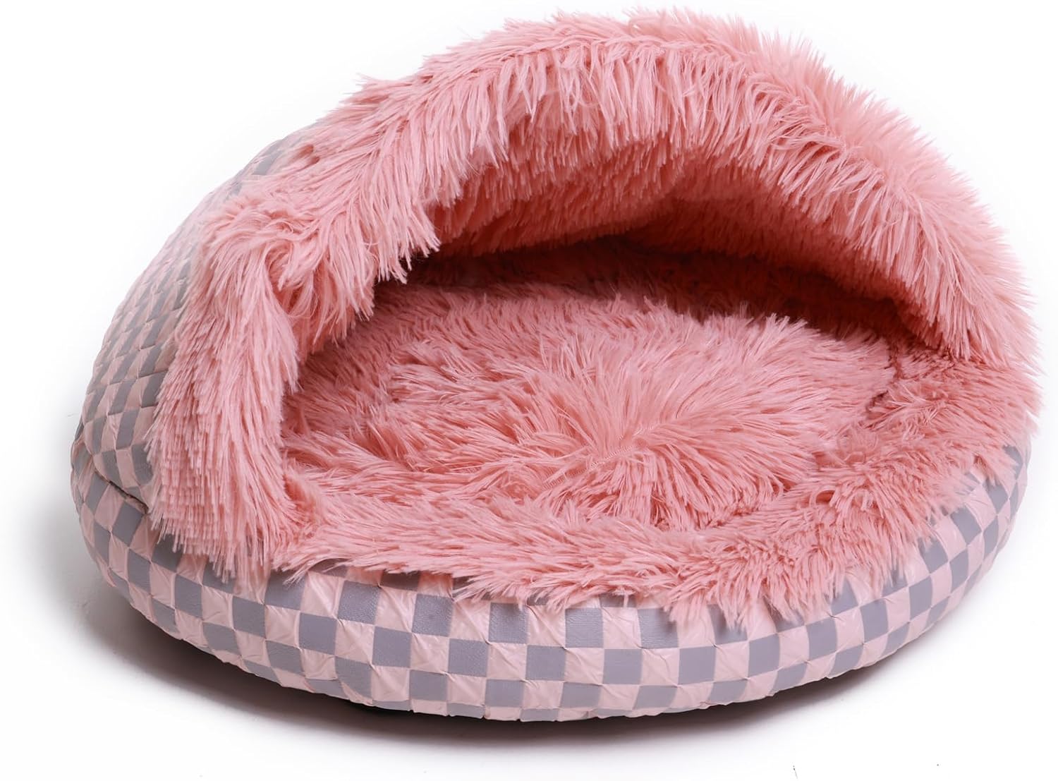 Cat Bed Hooded Plush Nest with Self-Warming Cozy Cave, Calming Anti-Anxiety Pet Bed for Indoor Cats & Small Dogs, Removable Washable Cover & Waterproof Bottom - Pink - Pet Explorer