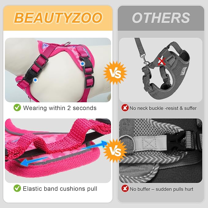 BEAUTYZOO Escape Proof Cat Harness and Leash for Walking, Soft Adjustable Cute Vest for Small to Large Cats, Reflective Breathable Easy-Control Outdoor Jacket, Kitten Harness and Leash Set, Rose, M