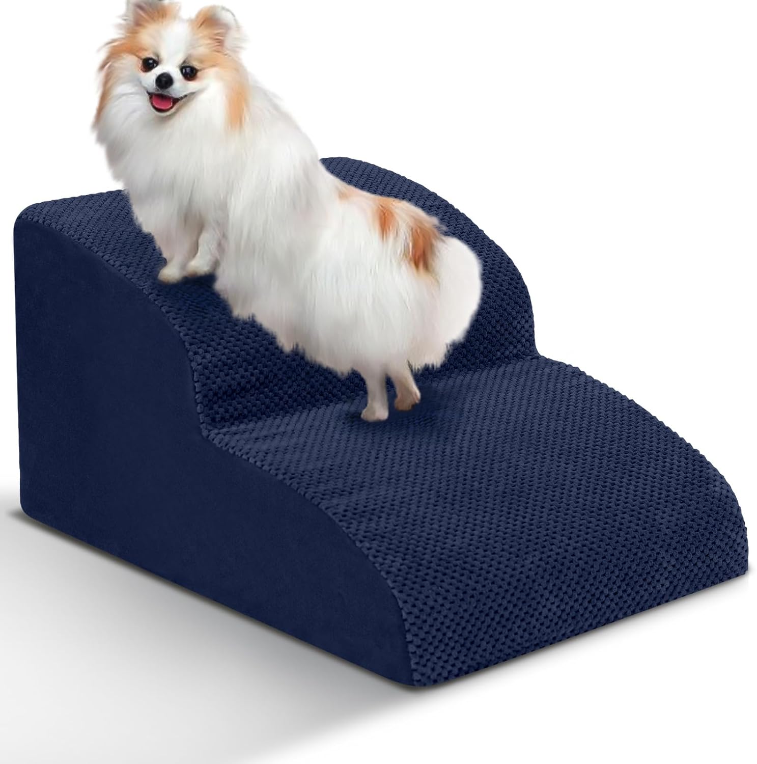 Dog Stairs for Small Dogs - High Density Foam Pet Steps, Extra Wide Dog Ramp with Non-Slip Bottom for High Beds, Couch and Sofa, Best for Dogs Injured, Older Doggy Cats,2 Steps, Navy - Pet Explorer