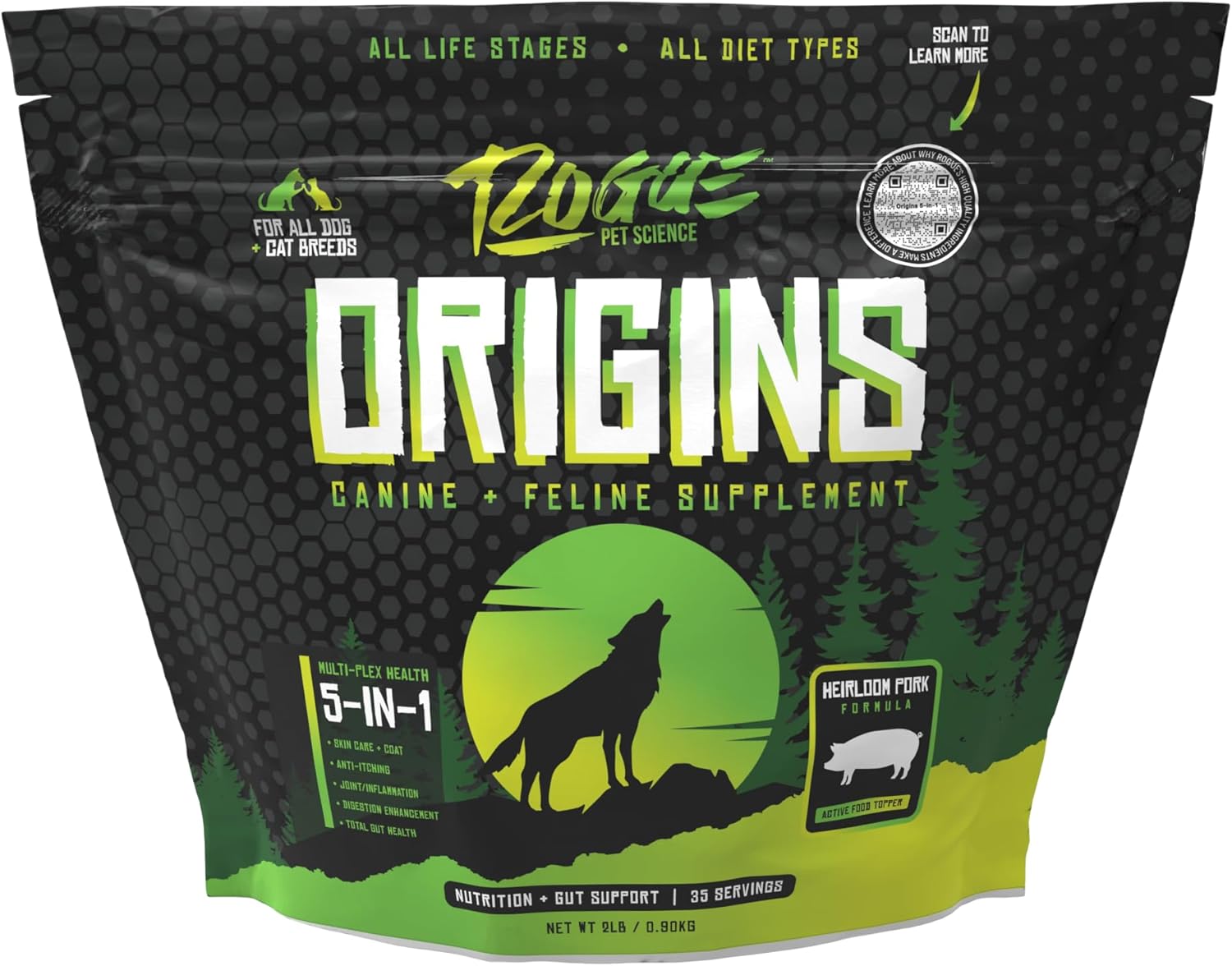 Origins 5-in-1 Dog Supplement - Powdered Food Topper w/Natural Heirloom Pork Protein- Supports Healthy Digestion, Skin, and Coat - Helps Reduce Itching & Joint Inflammation (2 lbs) - Pet Explorer