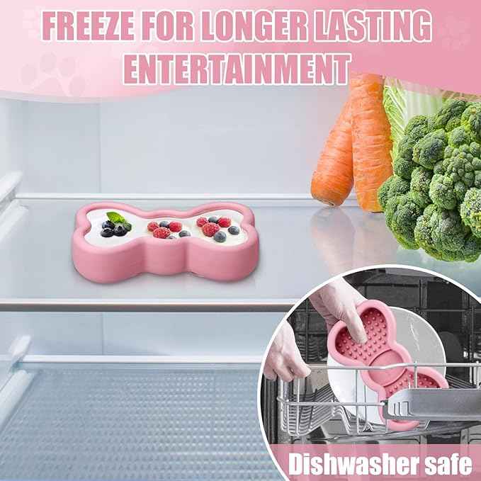 Lick Mat for Dogs, Animire Anti-Spilled Bow Tie Lick Bowls for Anxiety Relief, Silicone Slow Feeder Licking Pad with Suction Cups, Freezeable Dog Enrichment Toy for Boredom and Distraction(Pink,S)