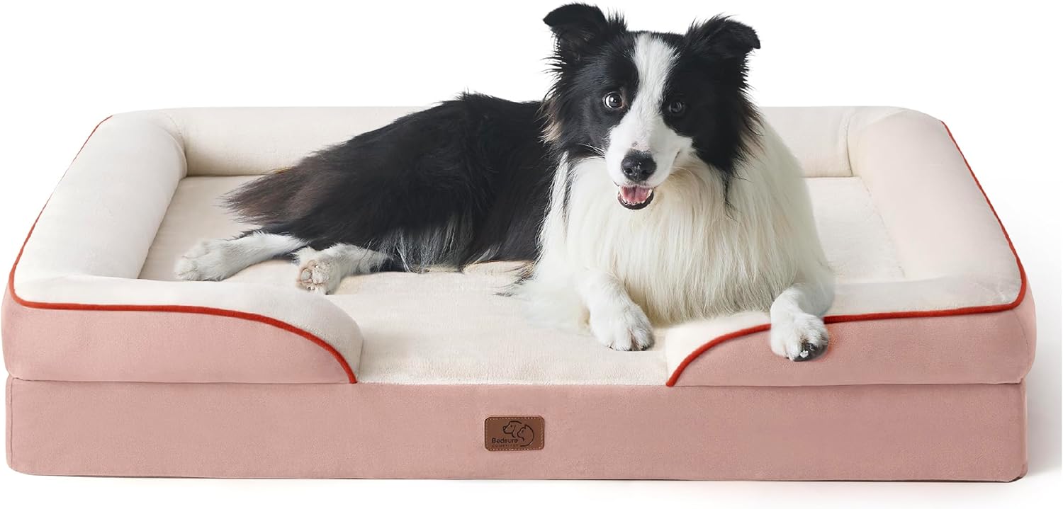 Bedsure Orthopedic Dog Beds Large Sized Dog - Washable Large Dog Cat Bed Waterproof, Comfort Dogs Couch Sofa with Washable Removable Cover, Pet Bed with Nonskid Bottom, Pink, 35" - Pet Explorer