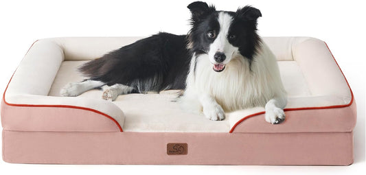 Bedsure Orthopedic Dog Beds Large Sized Dog - Washable Large Dog Cat Bed Waterproof, Comfort Dogs Couch Sofa with Washable Removable Cover, Pet Bed with Nonskid Bottom, Pink, 35" - Pet Explorer