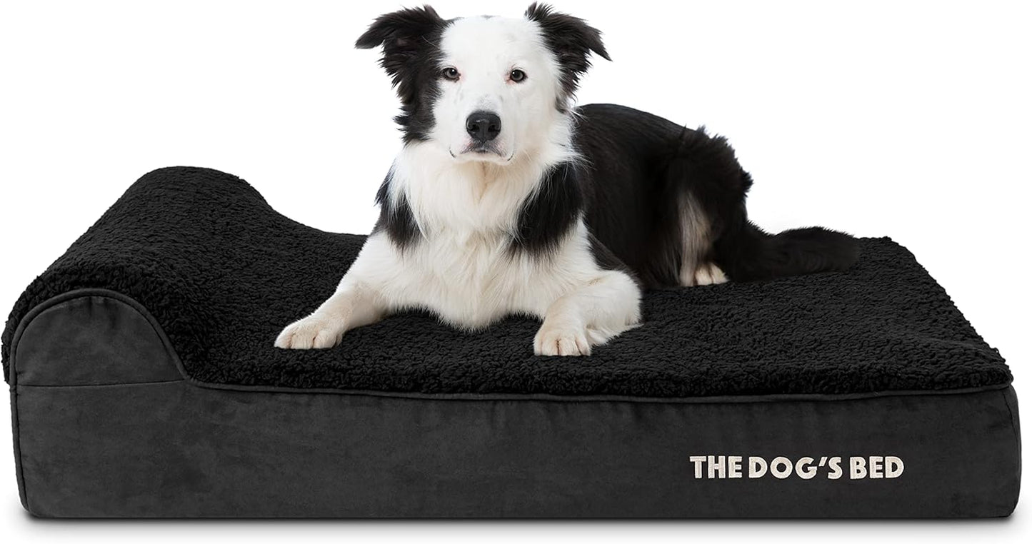 The Dog’s Bed Orthopedic Headrest Dog Bed Large Black Plush 40x25, Memory Foam, Pain Relief for Arthritis, Hip & Elbow Dysplasia, Post Surgery, Lameness, Veterinary Approved, Waterproof Washable Cover - Pet Explorer