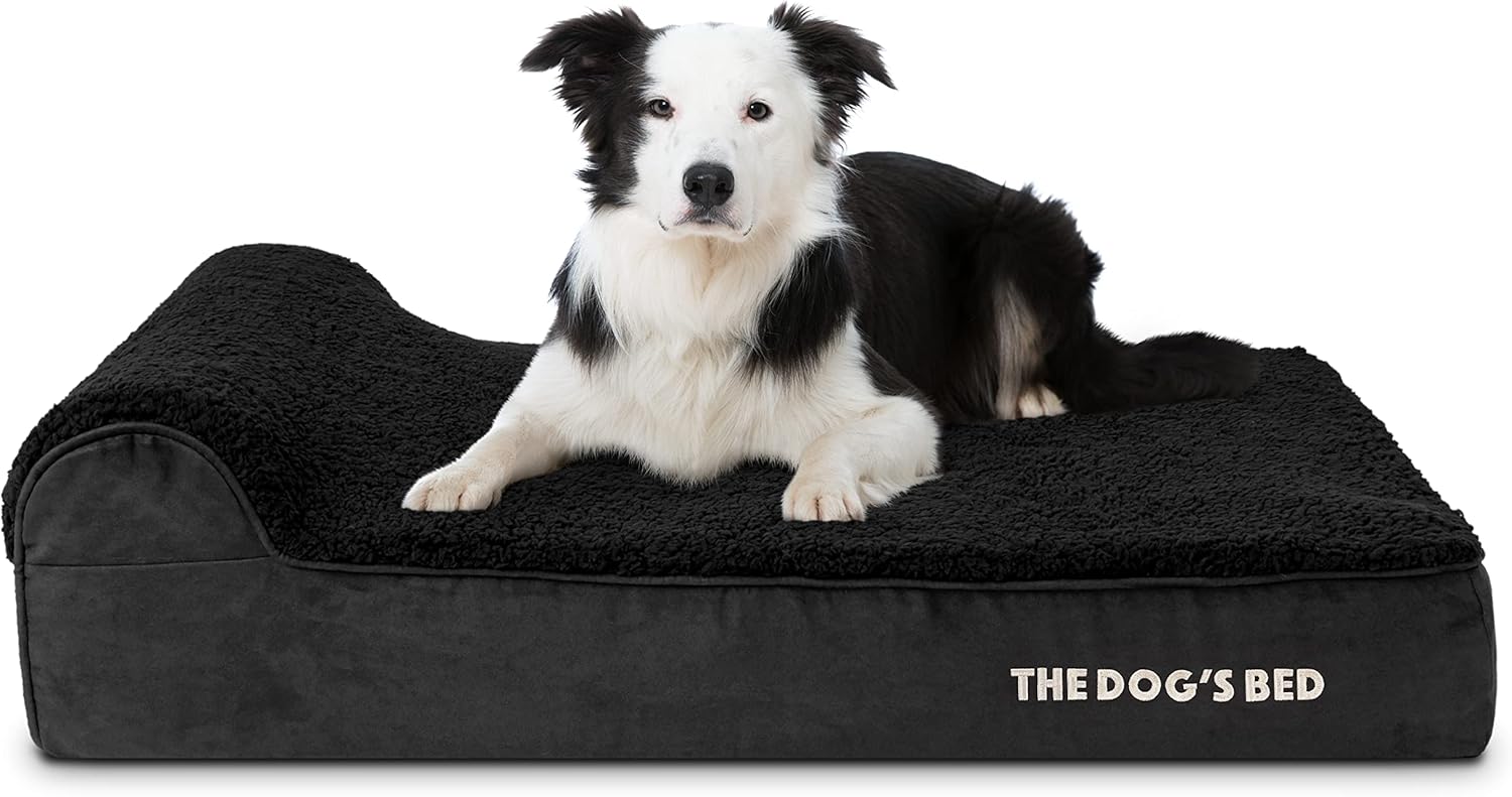 The Dog’s Bed Orthopedic Headrest Dog Bed Large Black Plush 40x25, Memory Foam, Pain Relief for Arthritis, Hip & Elbow Dysplasia, Post Surgery, Lameness, Veterinary Approved, Waterproof Washable Cover - Pet Explorer